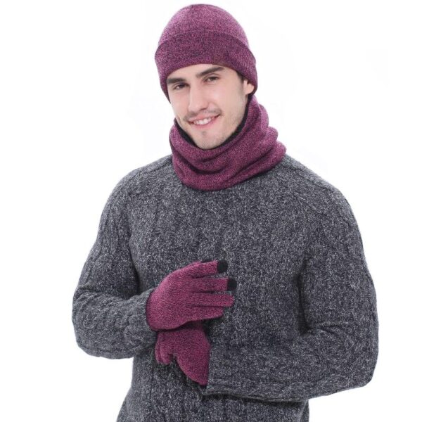 Winter men's hats, scarves, gloves, suits, fashion knitting and velvet hats, scarves, kits, men's 3 pieces/sets - Image 3